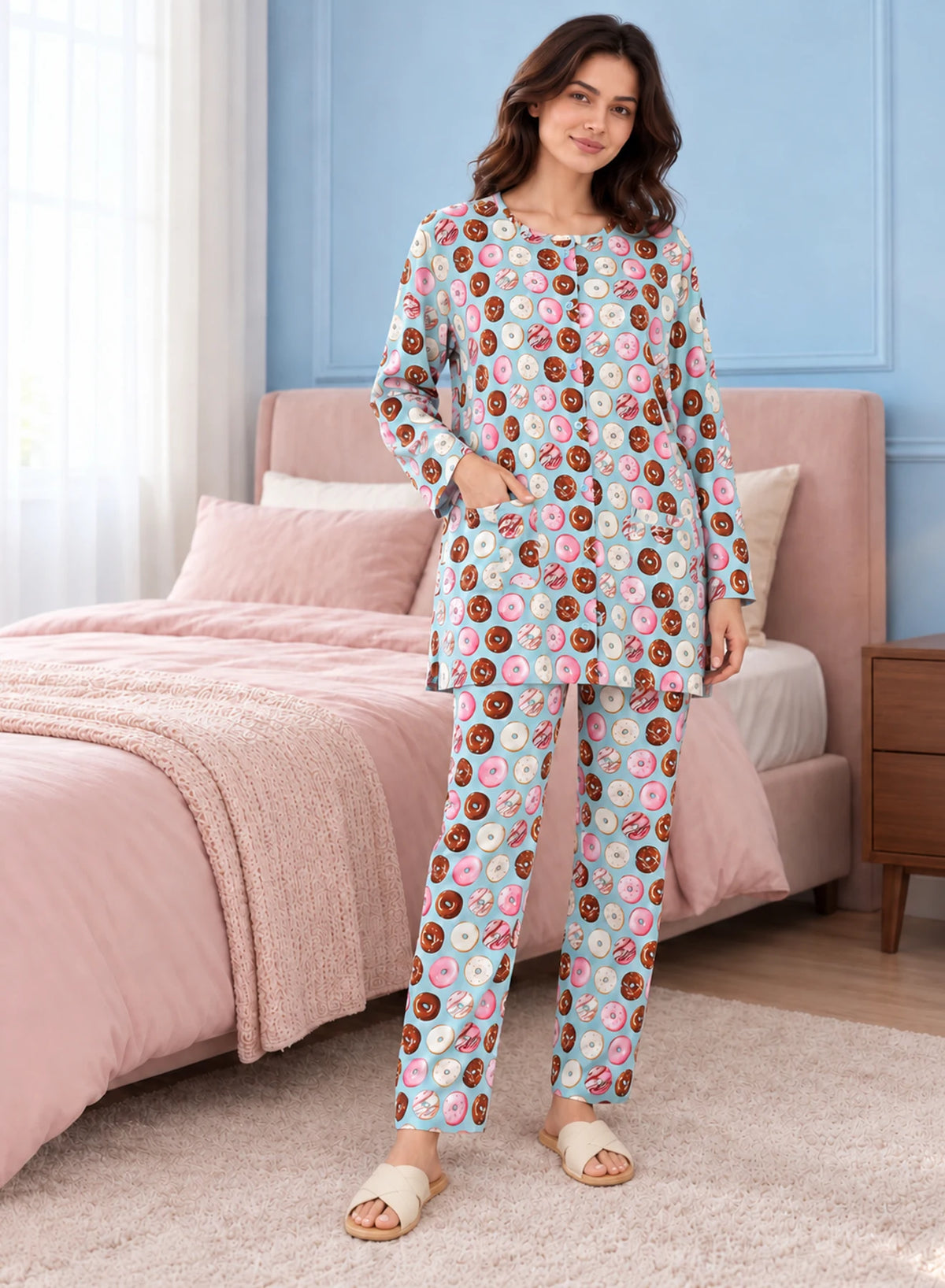 Donut Print Co-ord Set by Hangout in Sky Blue — two-piece co-ord set, view 3