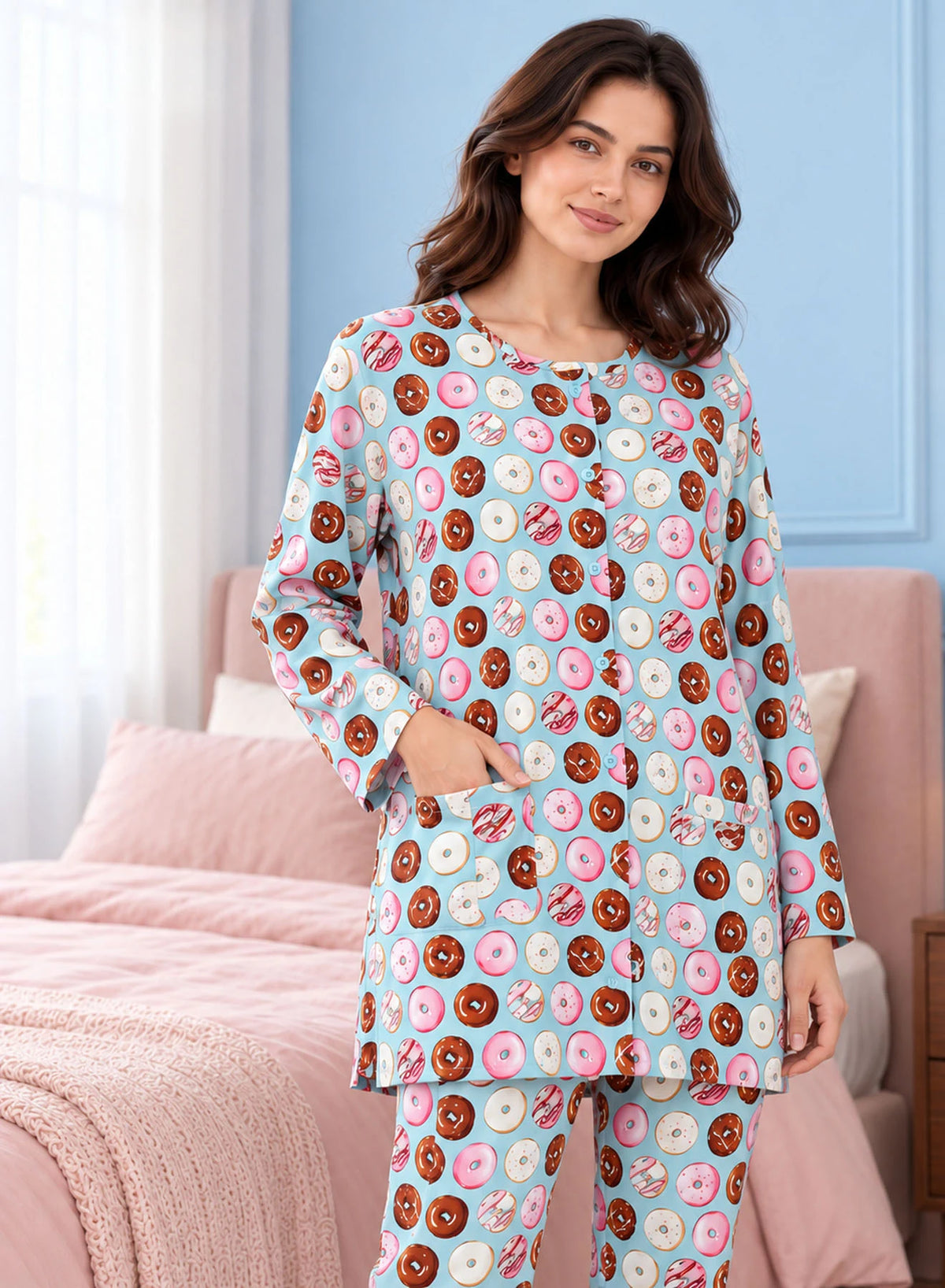 Donut Print Co-ord Set by Hangout in Sky Blue — two-piece co-ord set, view 4