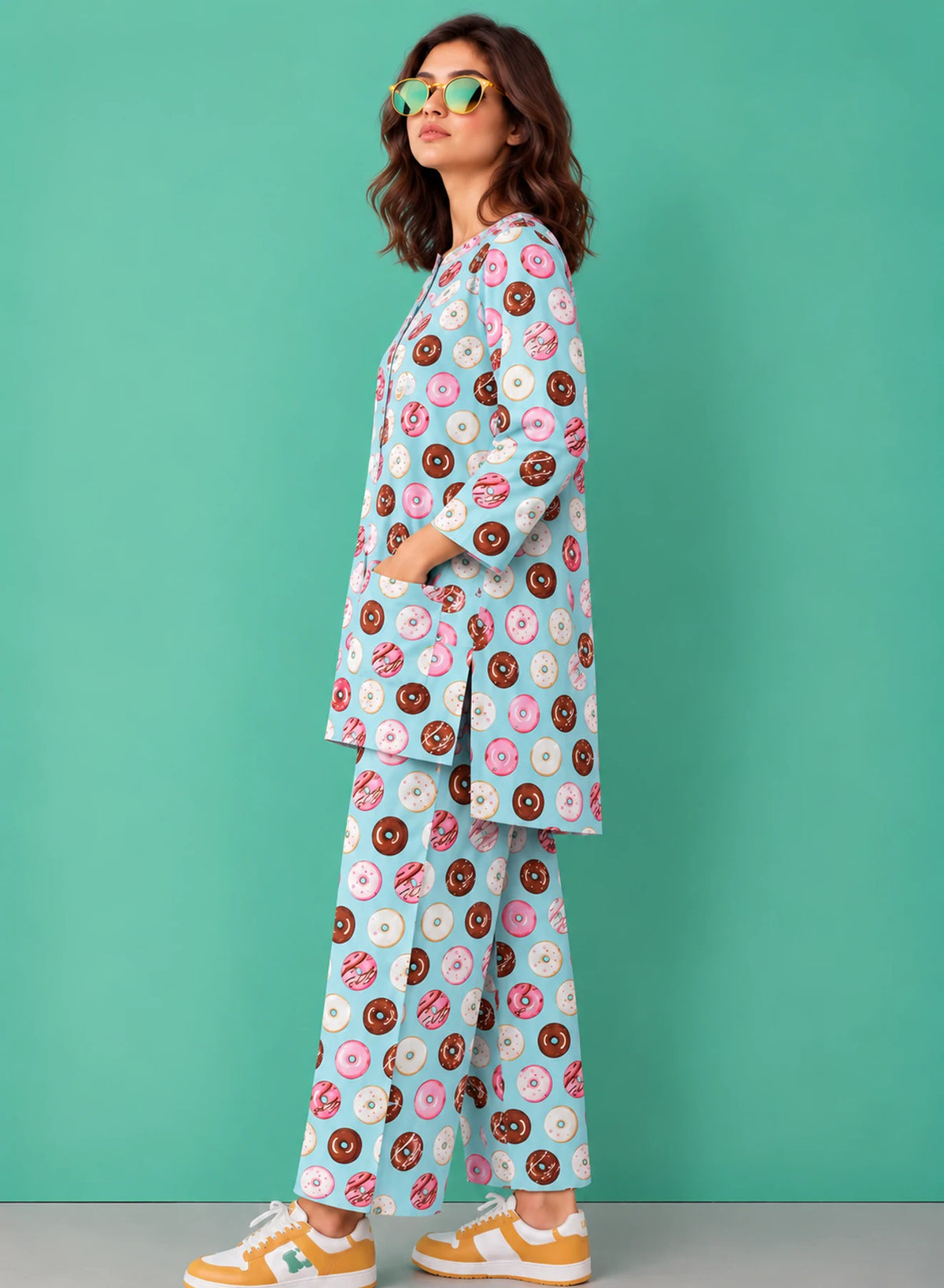 Donut Print Co-ord Set by Hangout in Sky Blue — two-piece co-ord set, view 5