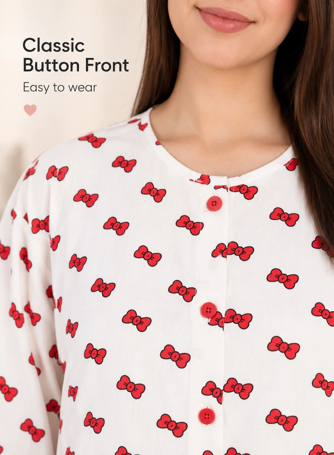 Pretty Bows Print Co-ord Set by Hangout in White — two-piece co-ord set, view 2