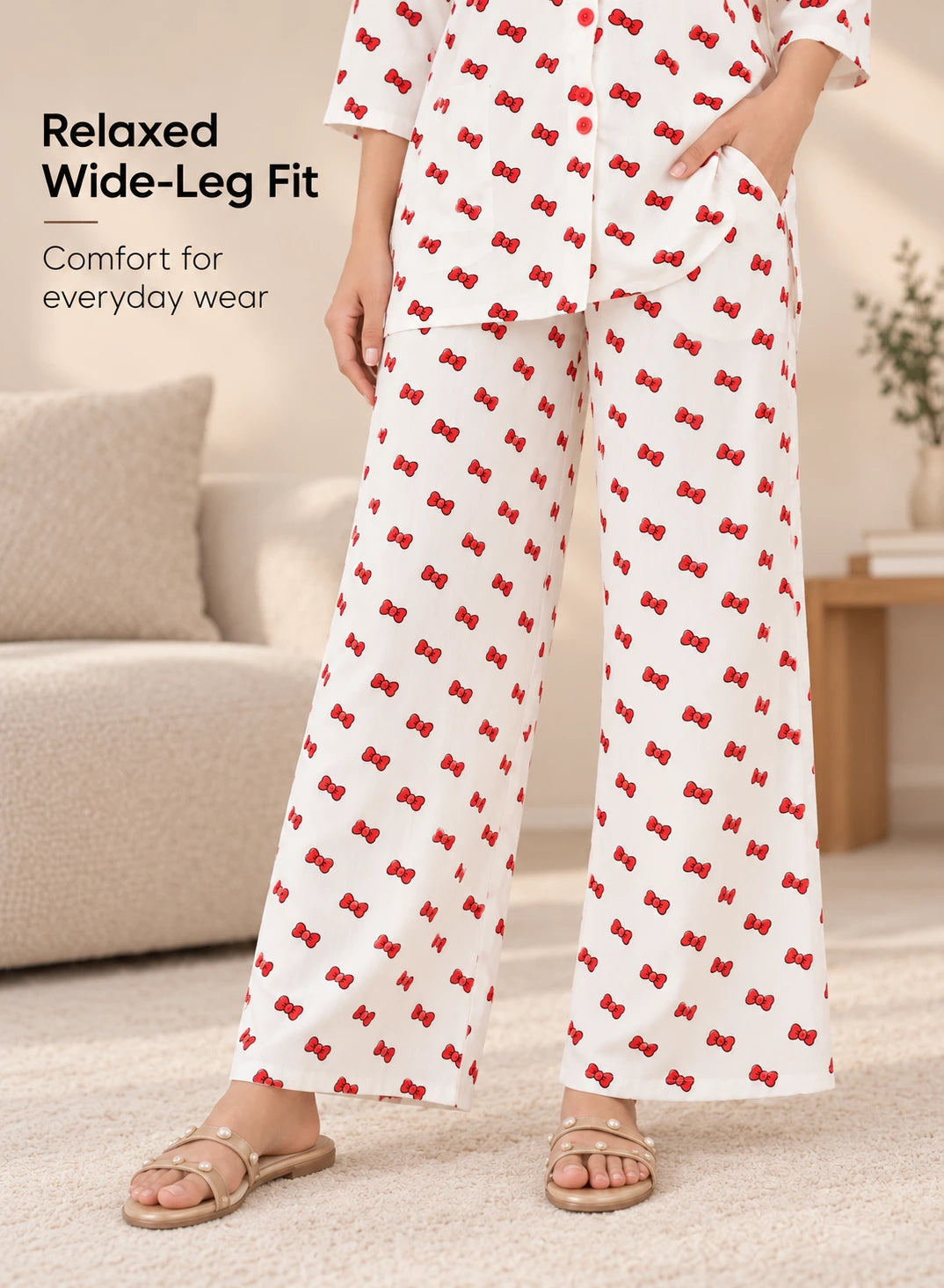 Pretty Bows Print Co-ord Set by Hangout in White — two-piece co-ord set, view 3