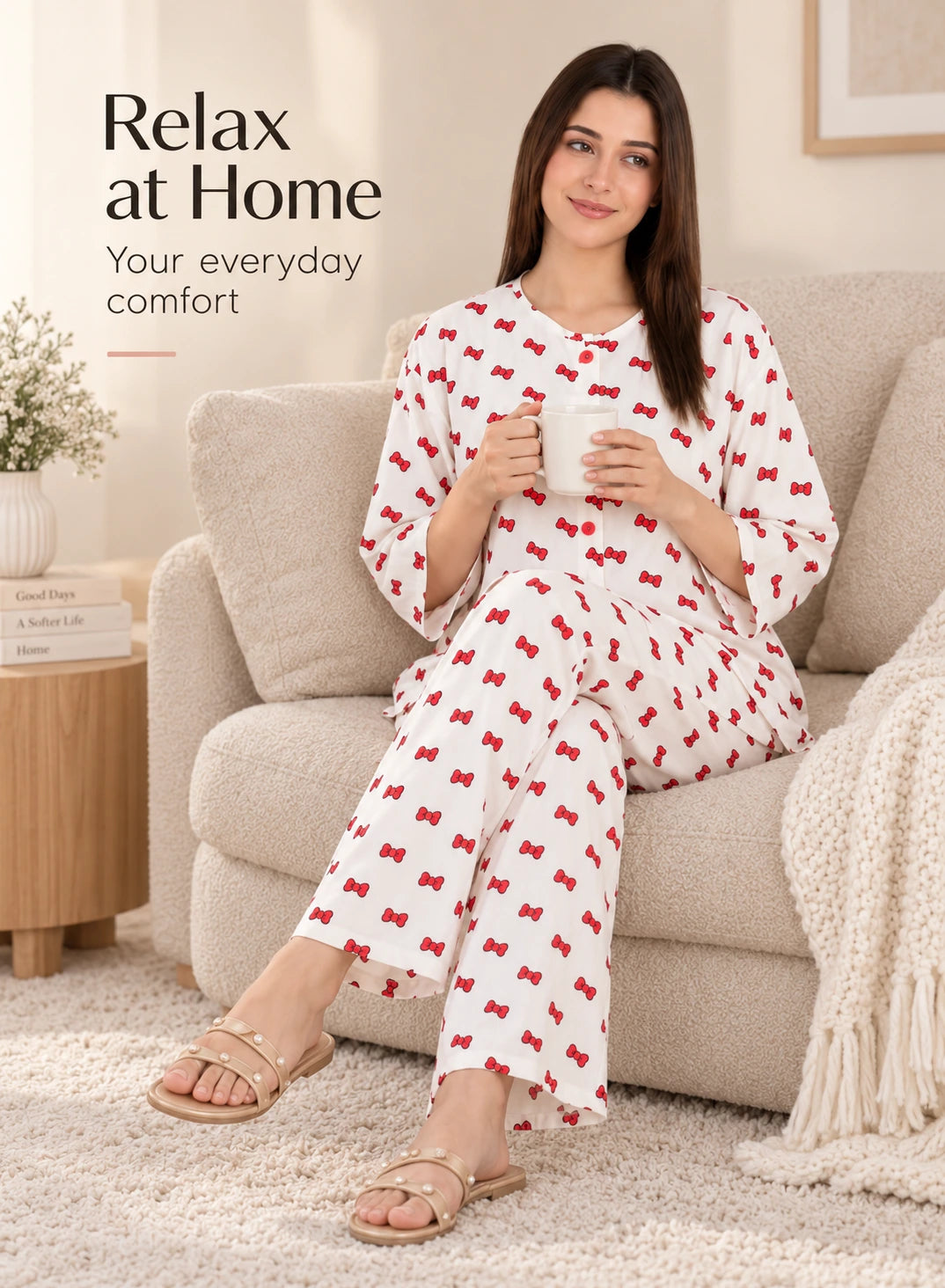 Pretty Bows Print Co-ord Set by Hangout in White — two-piece co-ord set, view 5