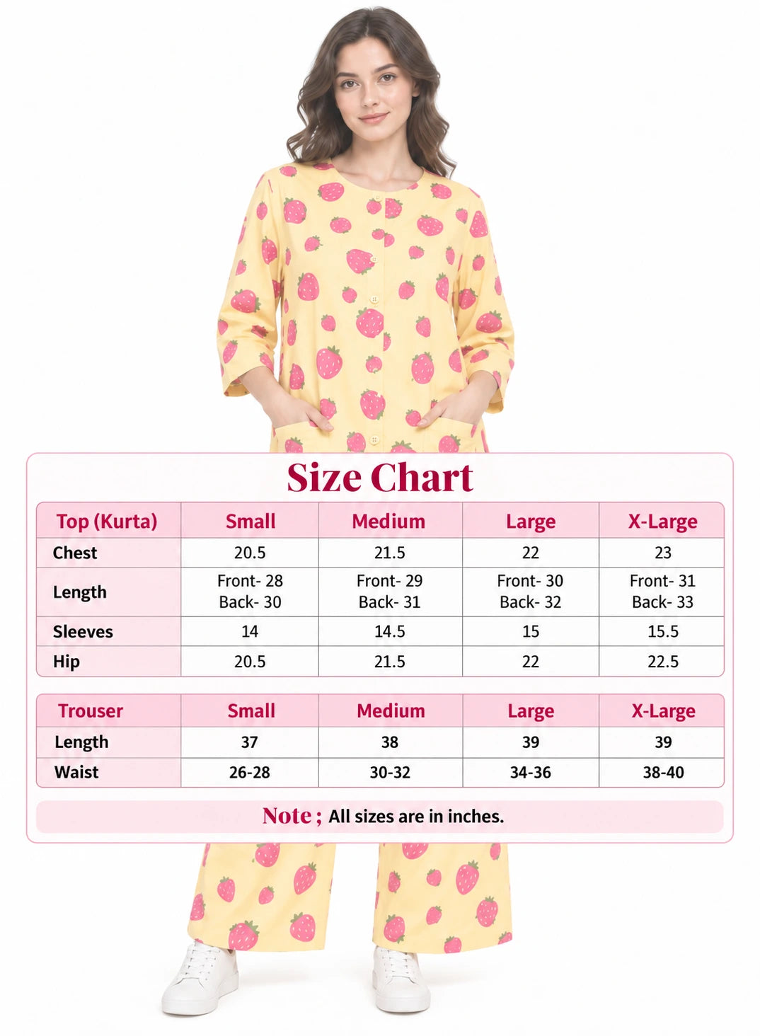 Strawberry Print Co-ord Set by Hangout in Yellow — two-piece co-ord set, view 6