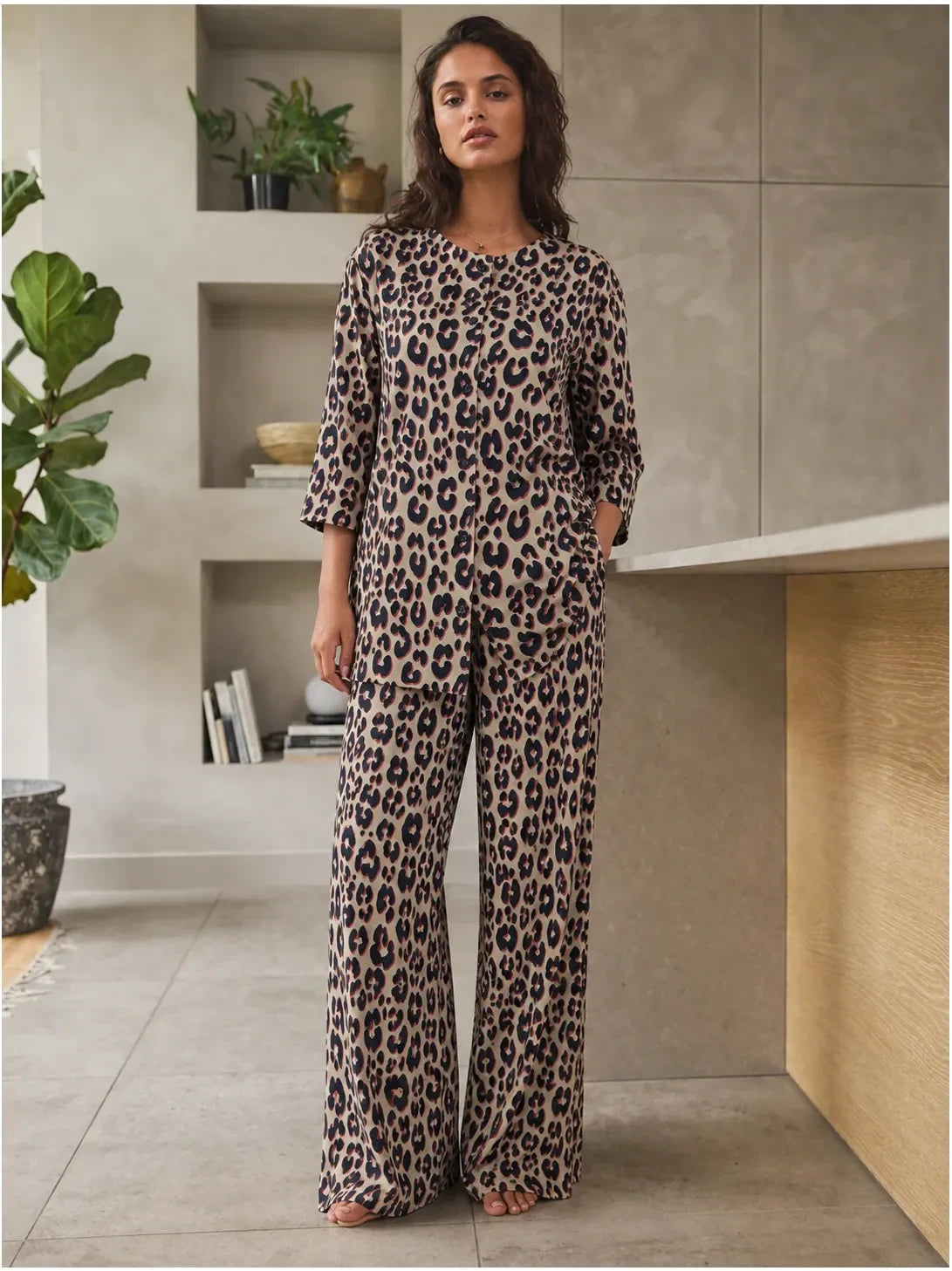 Tiger Paw Print Co-ord Set by Hangout in Brown — two-piece co-ord set, view 2