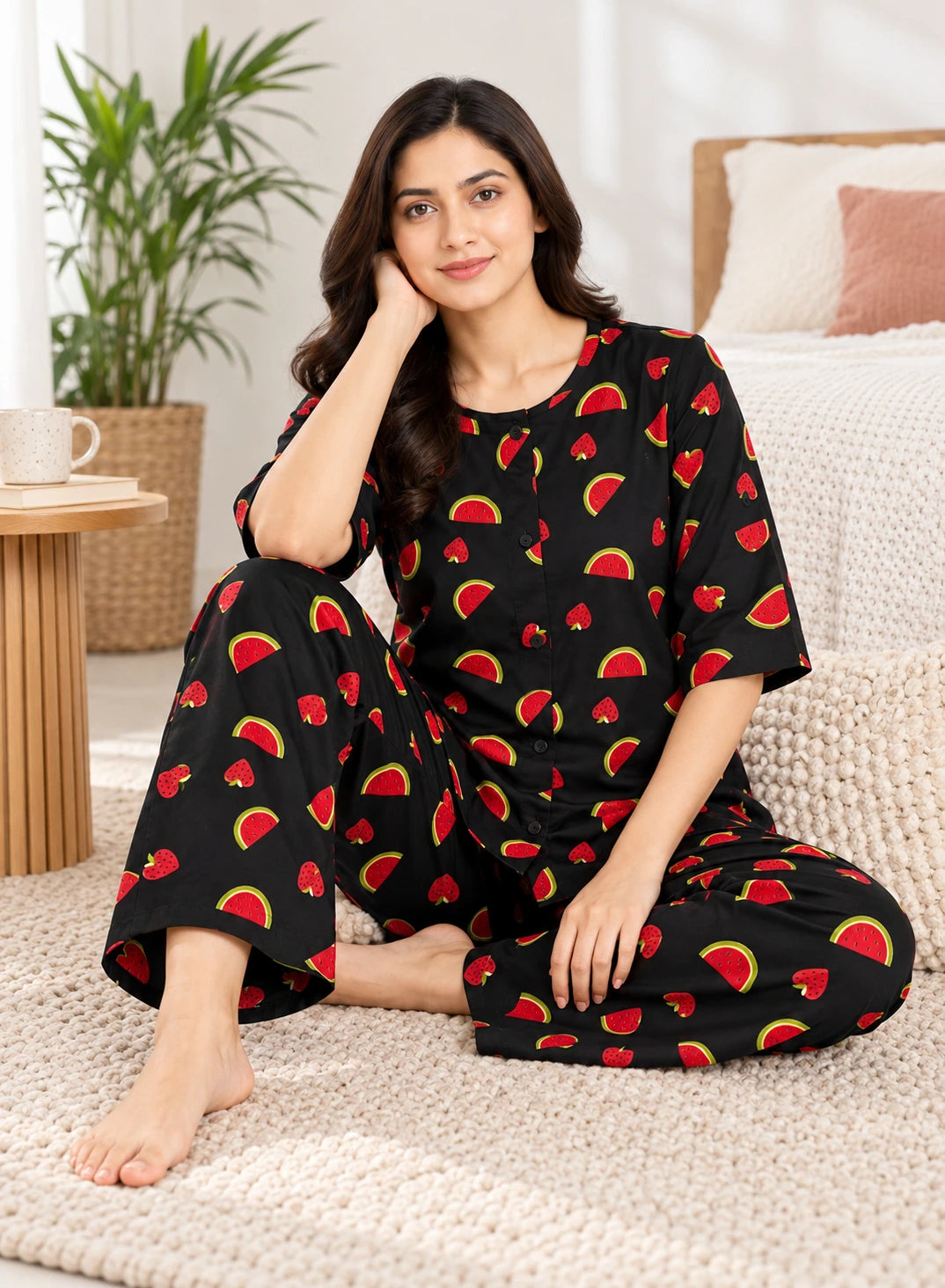Watermelon Print Co-ord Set by Hangout in Black — two-piece co-ord set, view 5