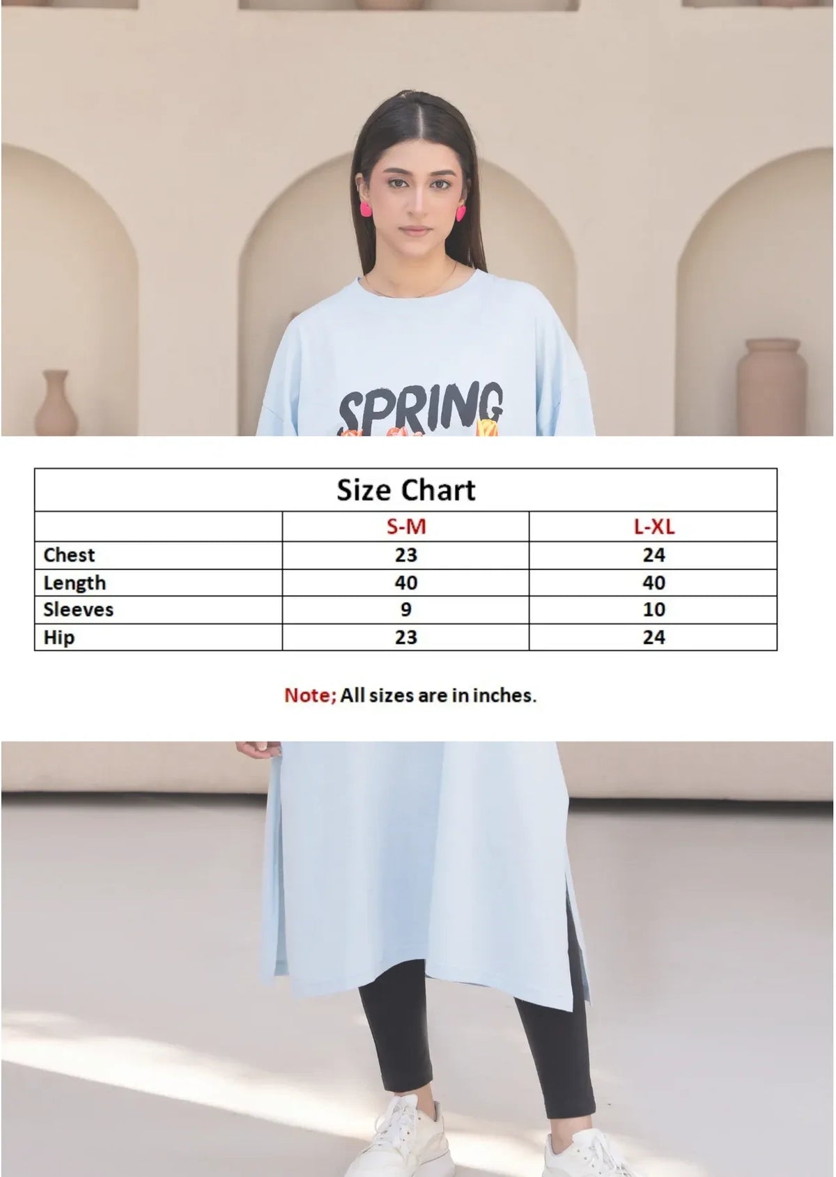 T-Shirt Spring Long Top by Hangout in Sky Blue — long t-shirt, view 10