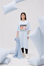 T-Shirt Spring Long Top by Hangout in Sky Blue — long t-shirt, view 2