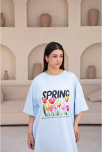T-Shirt Spring Long Top by Hangout in Sky Blue — long t-shirt, view 4