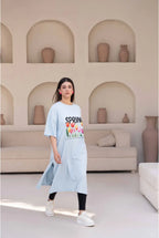 T-Shirt Spring Long Top by Hangout in Sky Blue — long t-shirt, view 5