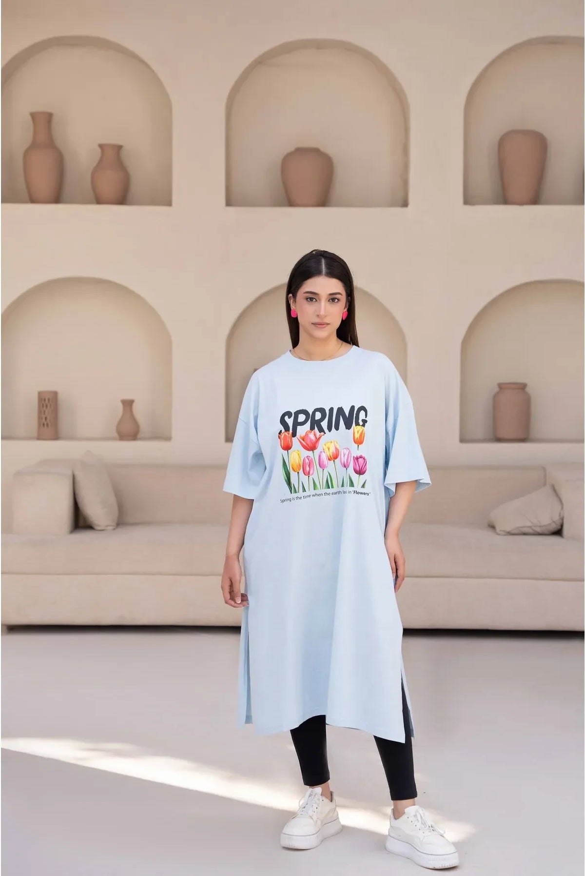 T-Shirt Spring Long Top by Hangout in Sky Blue — long t-shirt, view 6