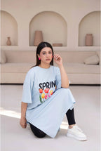 T-Shirt Spring Long Top by Hangout in Sky Blue — long t-shirt, view 7