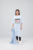 T-Shirt Spring Long Top by Hangout in Sky Blue — long t-shirt