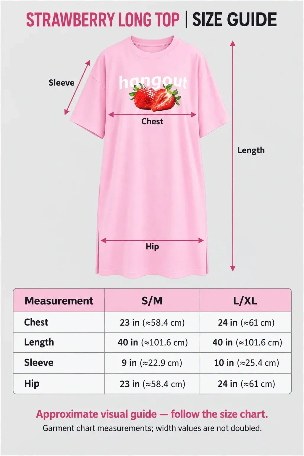 T-Shirt Strawberry Long Top by Hangout in Pink — long t-shirt, view 11