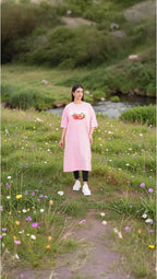 T-Shirt Strawberry Long Top by Hangout in Pink — long t-shirt, view 4