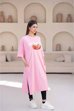T-Shirt Strawberry Long Top by Hangout in Pink — long t-shirt, view 6