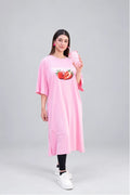 T-Shirt Strawberry Long Top by Hangout in Pink — long t-shirt
