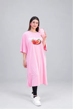 T-Shirt Strawberry Long Top by Hangout in Pink — long t-shirt