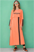 Tunic Peach Stripes Long Top by Hangout in Pastel Peach — long tunic, view 2