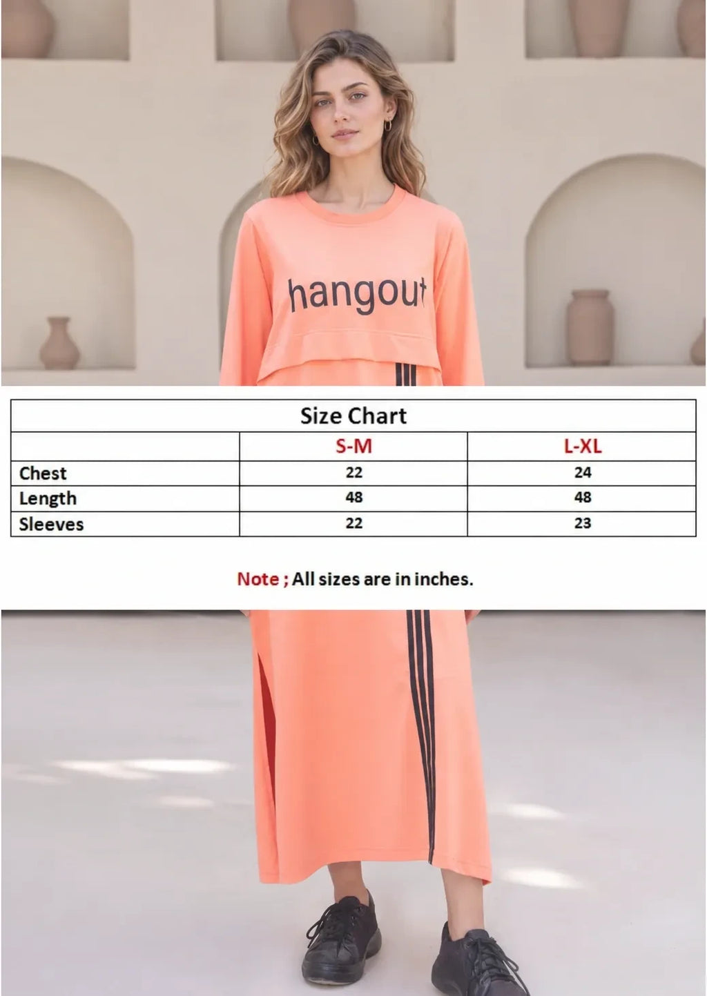 Tunic Peach Stripes Long Top by Hangout in Pastel Peach — long tunic, view 8