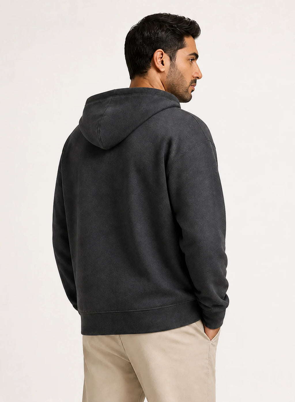 Nightfall Zip Hoodie, relaxed zip hoodie in Charcoal, product view on a white background