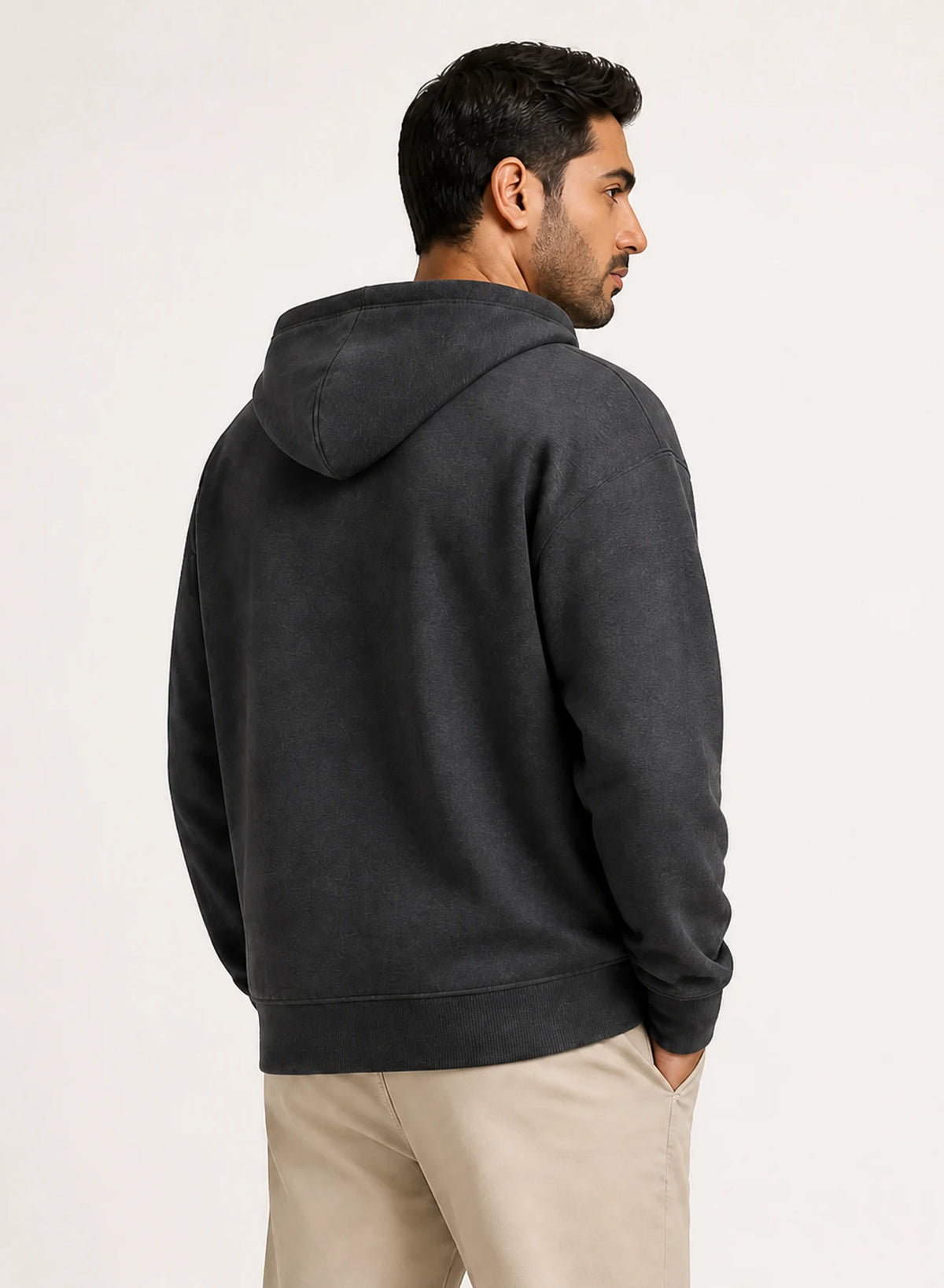 Nightfall Zip Hoodie, relaxed zip hoodie in Charcoal, product view on a white background
