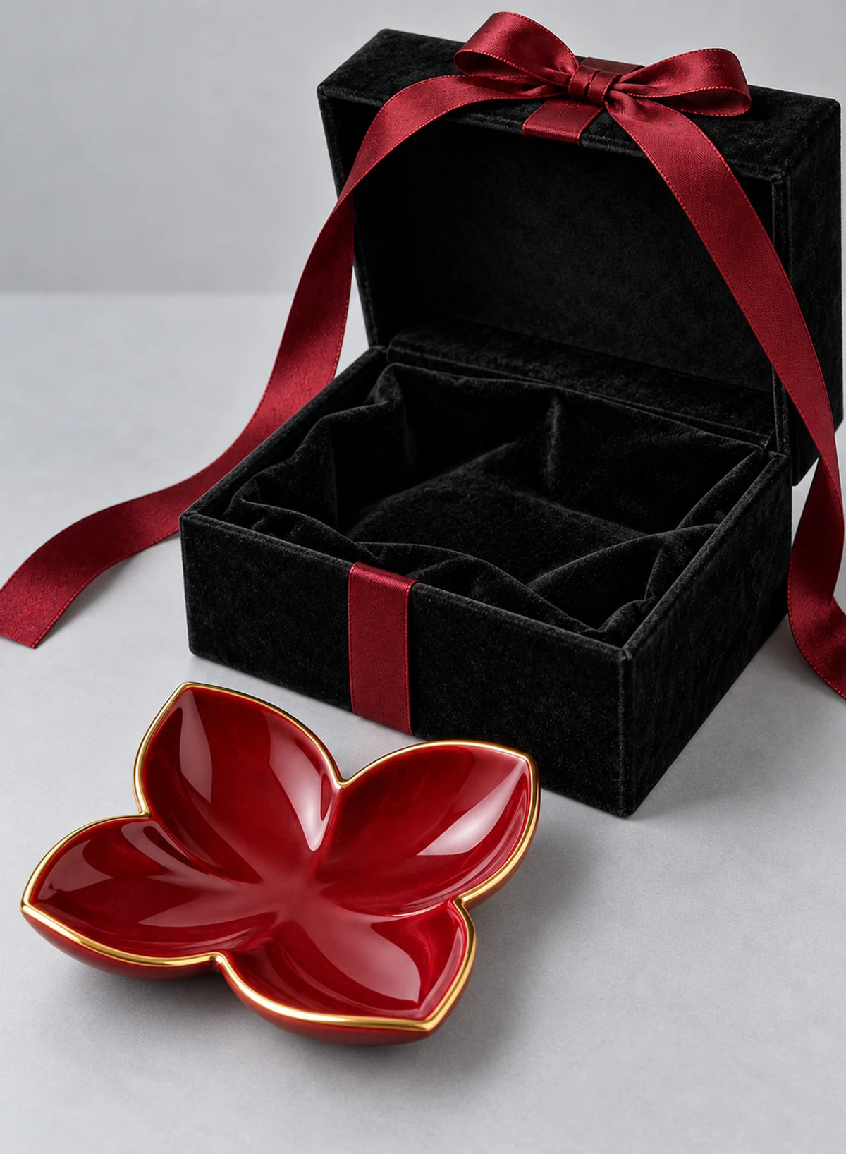 Alternate view of Petal Trinket Dish in Ruby red, Gold, Black