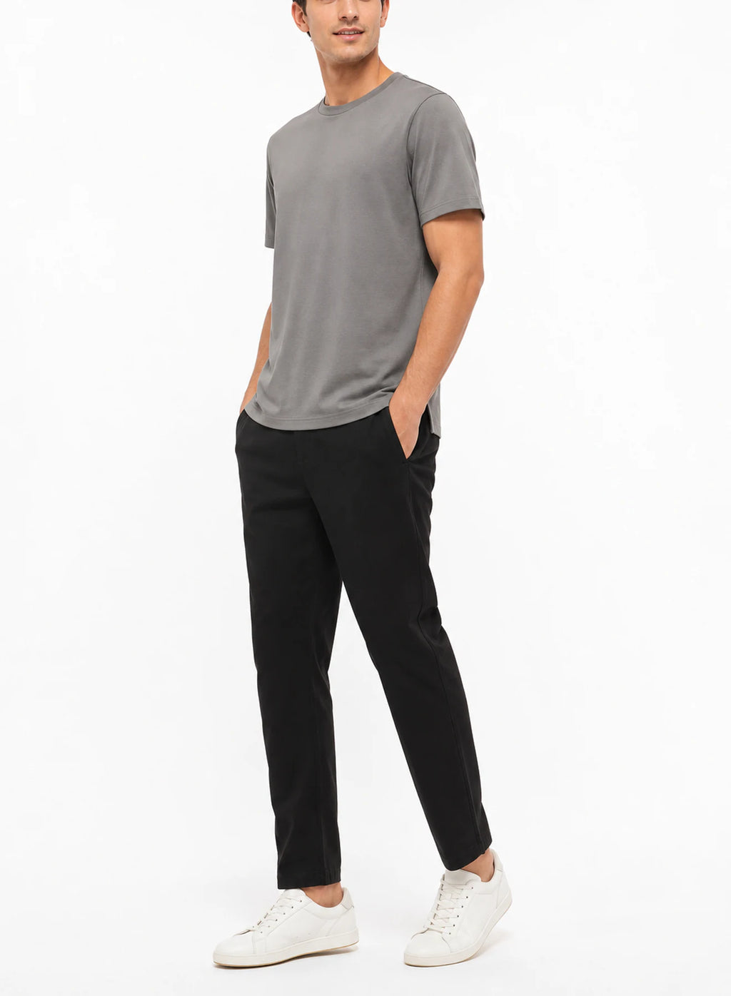 Stone Relaxed Tee, relaxed t-shirt in Stone grey, product view on a white background