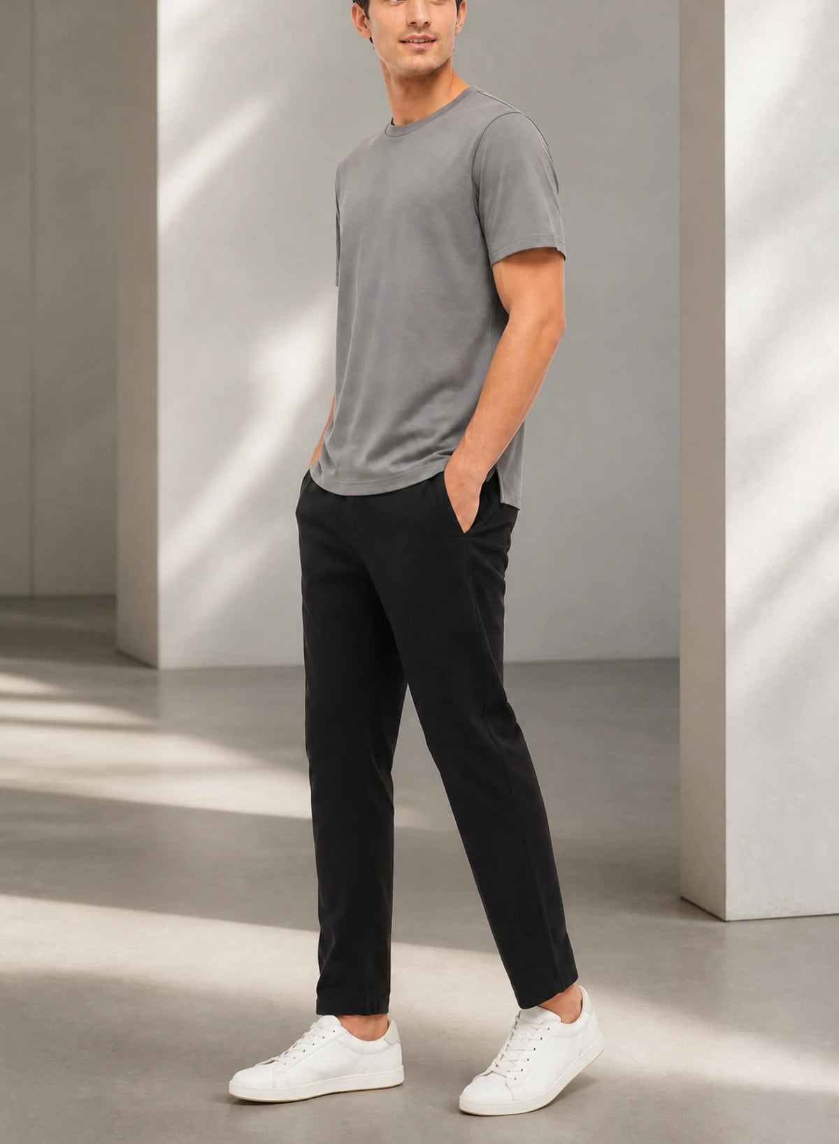 Stone Relaxed Tee, relaxed t-shirt shown in a complementary studio setting